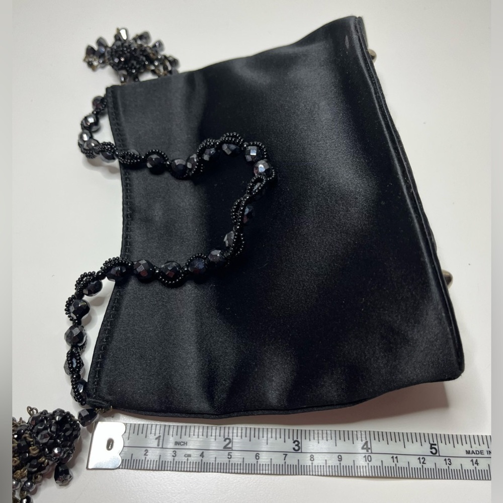 Anya Hindmarch Black Satin Beaded Mini Shoulder Bag Tassel Evening Y2K England - Picture 12 of 12